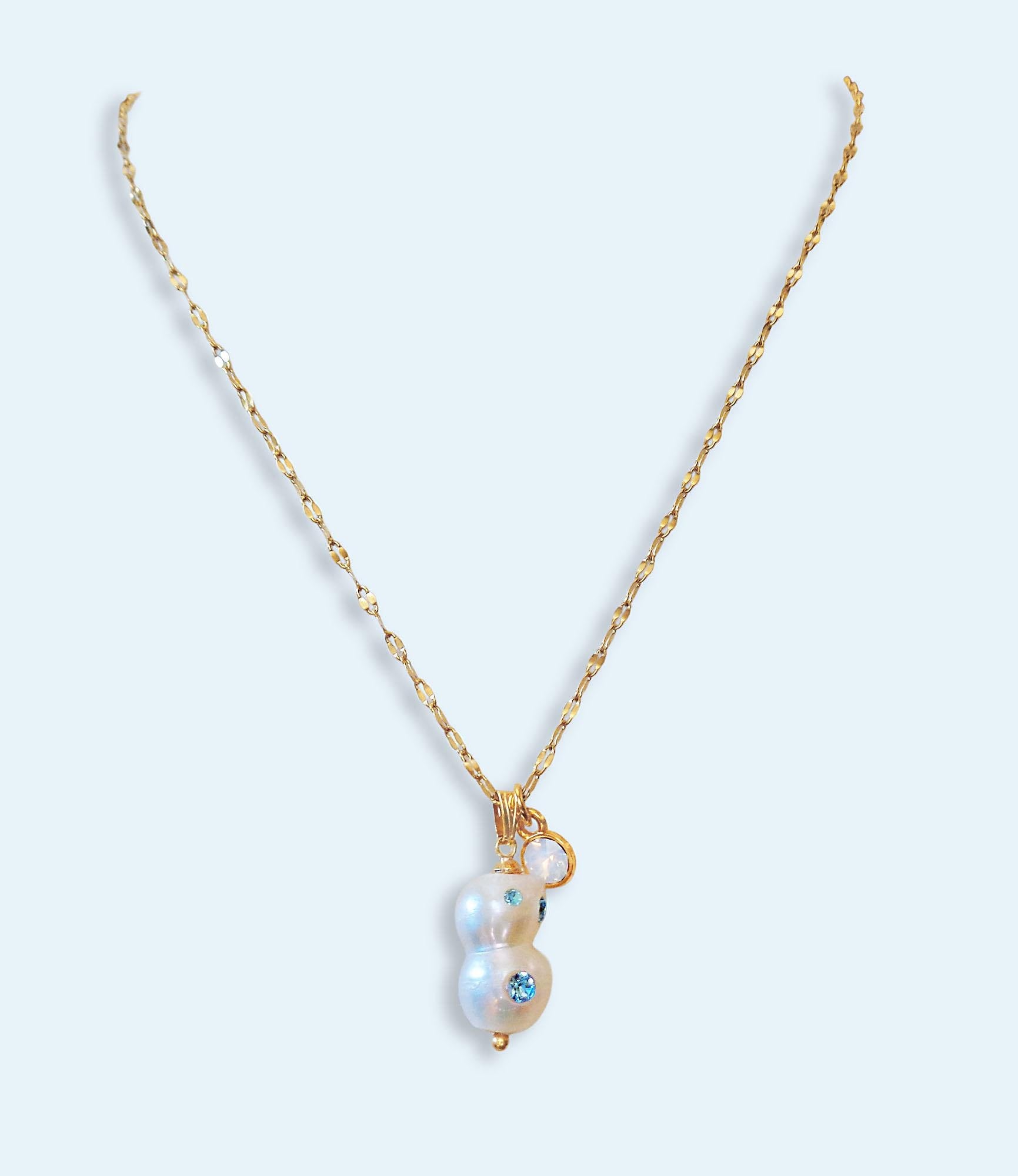 Baroque freshwater pearl pendant , gold stainless steel