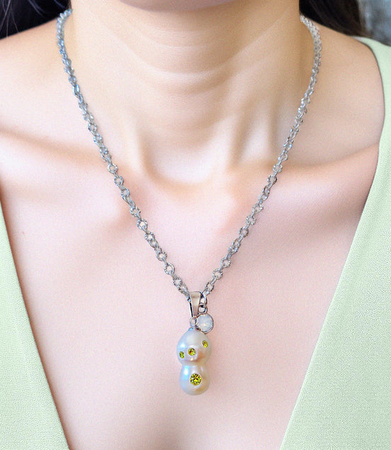 Baroque fresh water pearl pendant necklace,stainless steel
