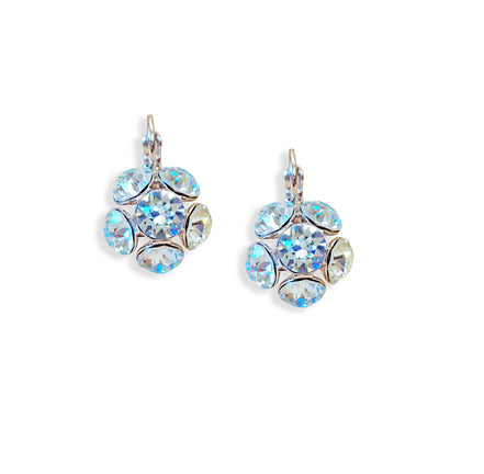 Crystal drop,azure blue ,earrings,rhodium silver