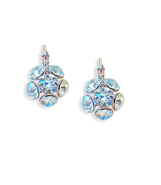 Crystal drop,azure blue ,earrings,rhodium silver