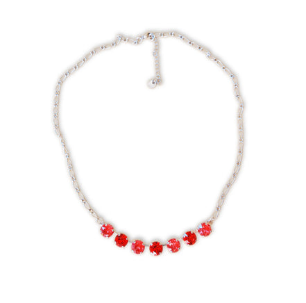 Crystal poppy red ,light siam red  ,chain necklace,rhodium silver