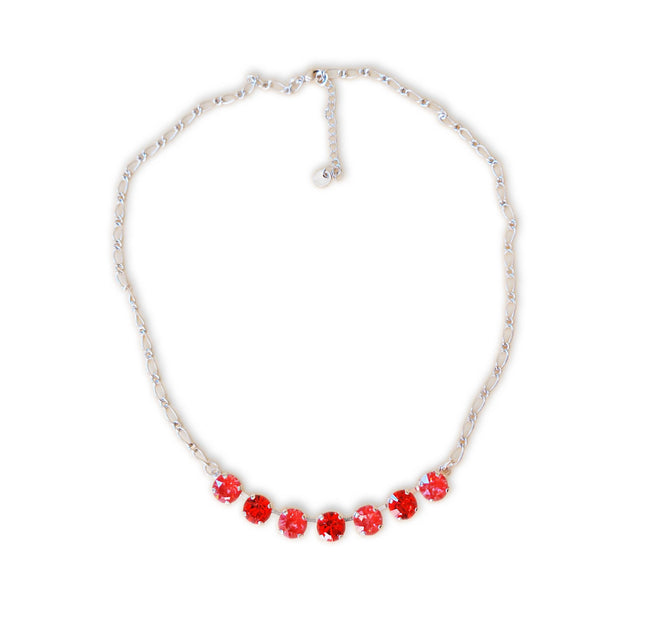 Crystal poppy red ,light siam red  ,chain necklace,rhodium silver