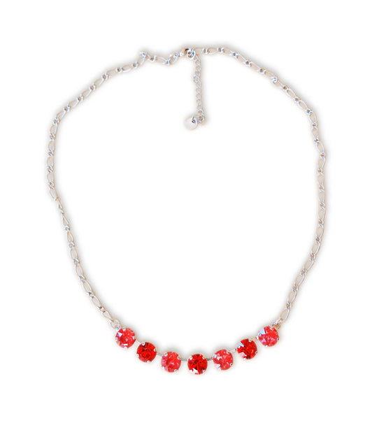 Crystal poppy red ,light siam red  ,chain necklace,rhodium silver