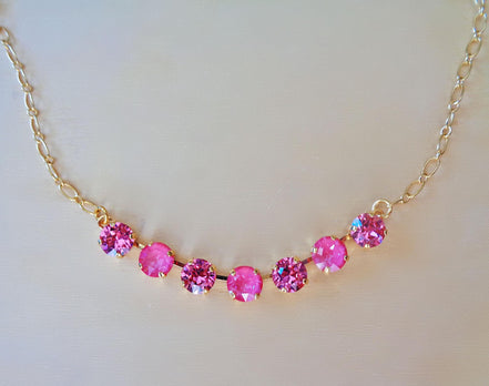 Austrian  crystal  gold plated chain necklace dahlia pink, rose