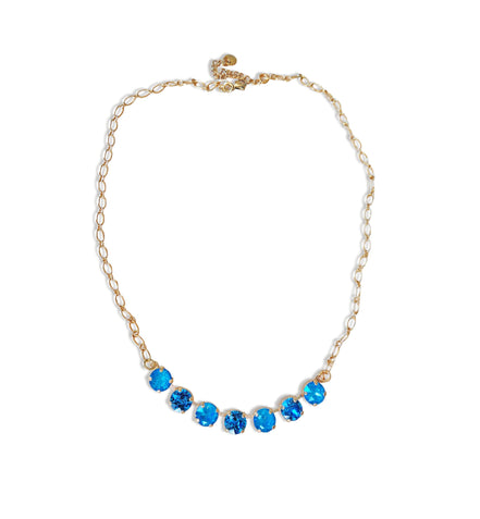 Austrian crystal gold plated chain necklace ,teal blue