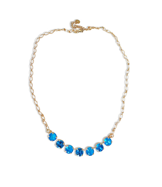 Austrian crystal gold plated chain necklace ,teal blue