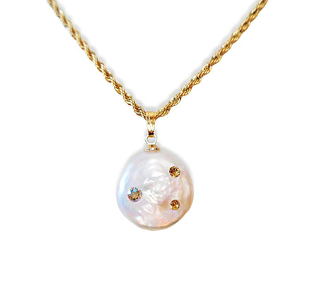 Freshwater pearl  pendant,with golden topaz crystal,gold plated