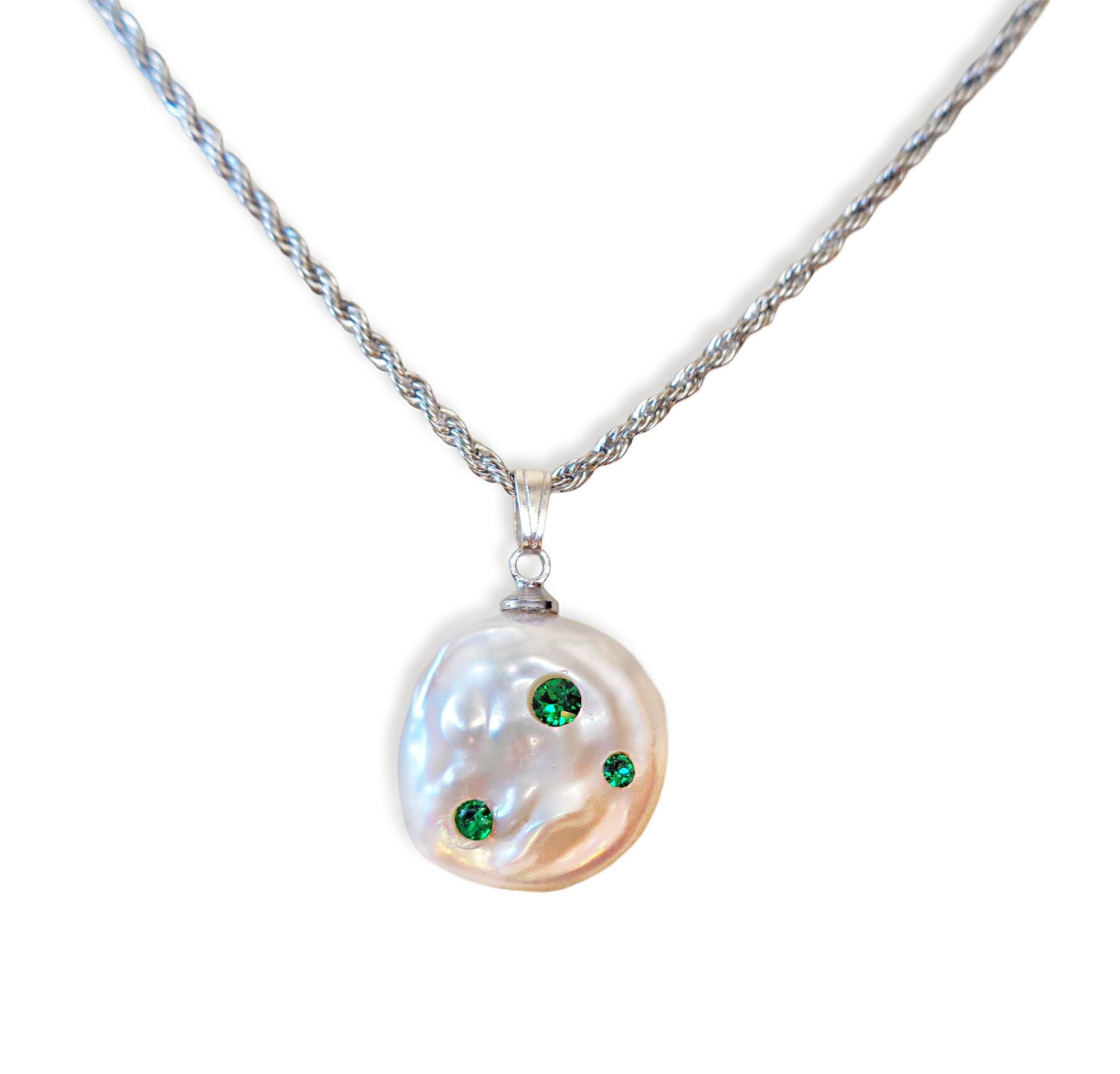 Freshwater pearl pendant necklace,stainless steel