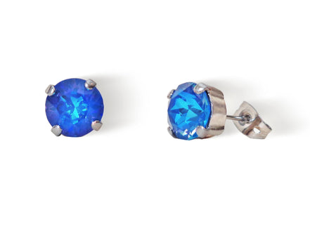 Crystal  stud earrings ocean blue,rhodium silver