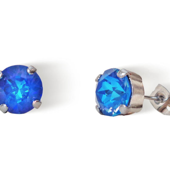 Crystal  stud earrings ocean blue,rhodium silver