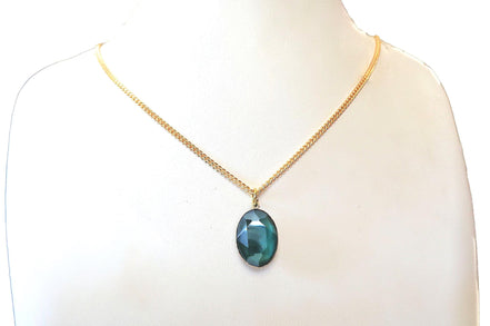 Crystal oval drop  pendant necklace,royal green