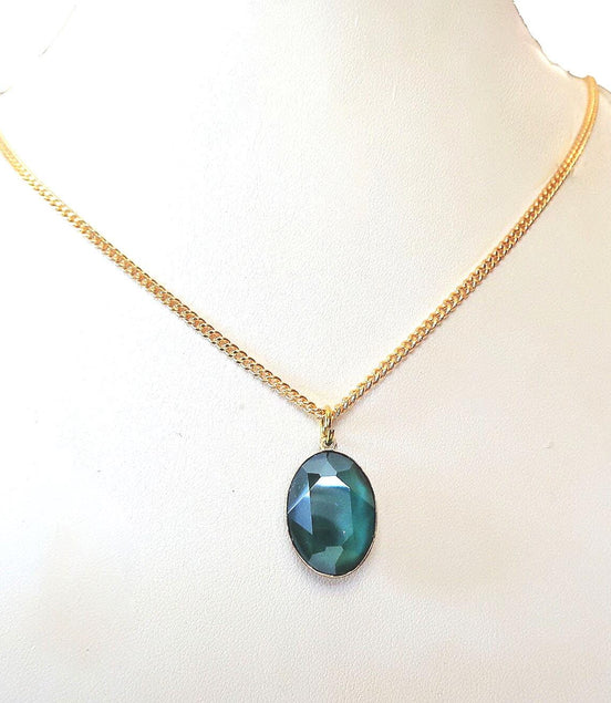 Crystal oval drop  pendant necklace,royal green