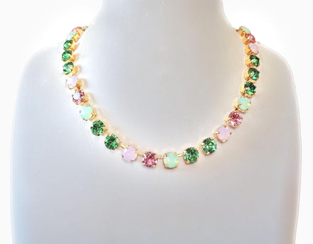 ROSE GARDEN crystal  tennis  necklace, erinite/light rose,gold plated