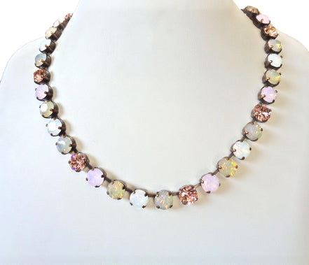 Austrian crystal necklace crystal multicolour opals  ,antique brass