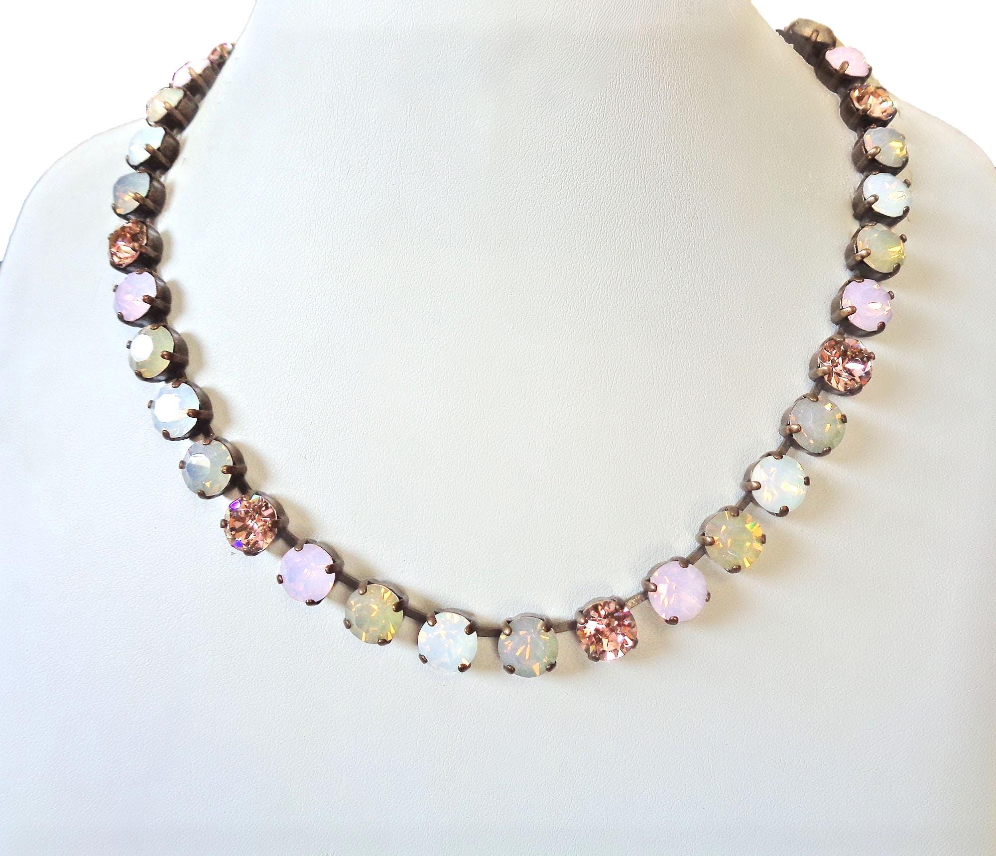 Austrian crystal necklace crystal multicolour opals  ,antique brass