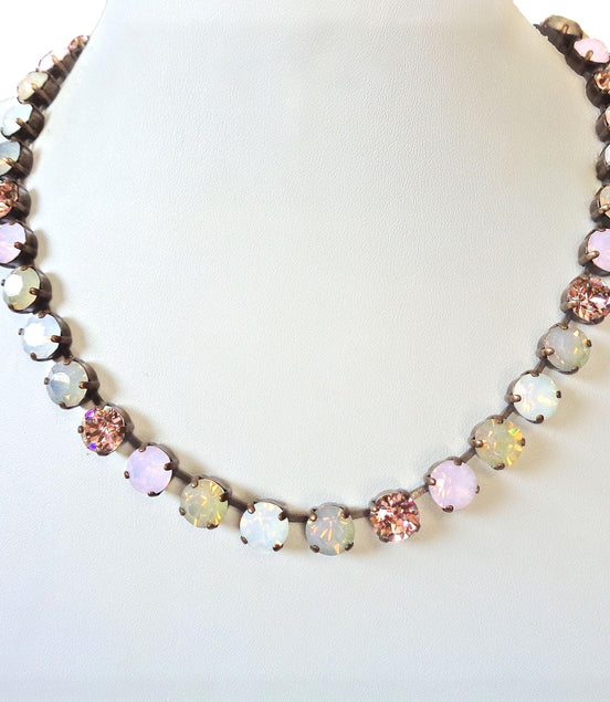 Austrian crystal necklace crystal multicolour opals  ,antique brass