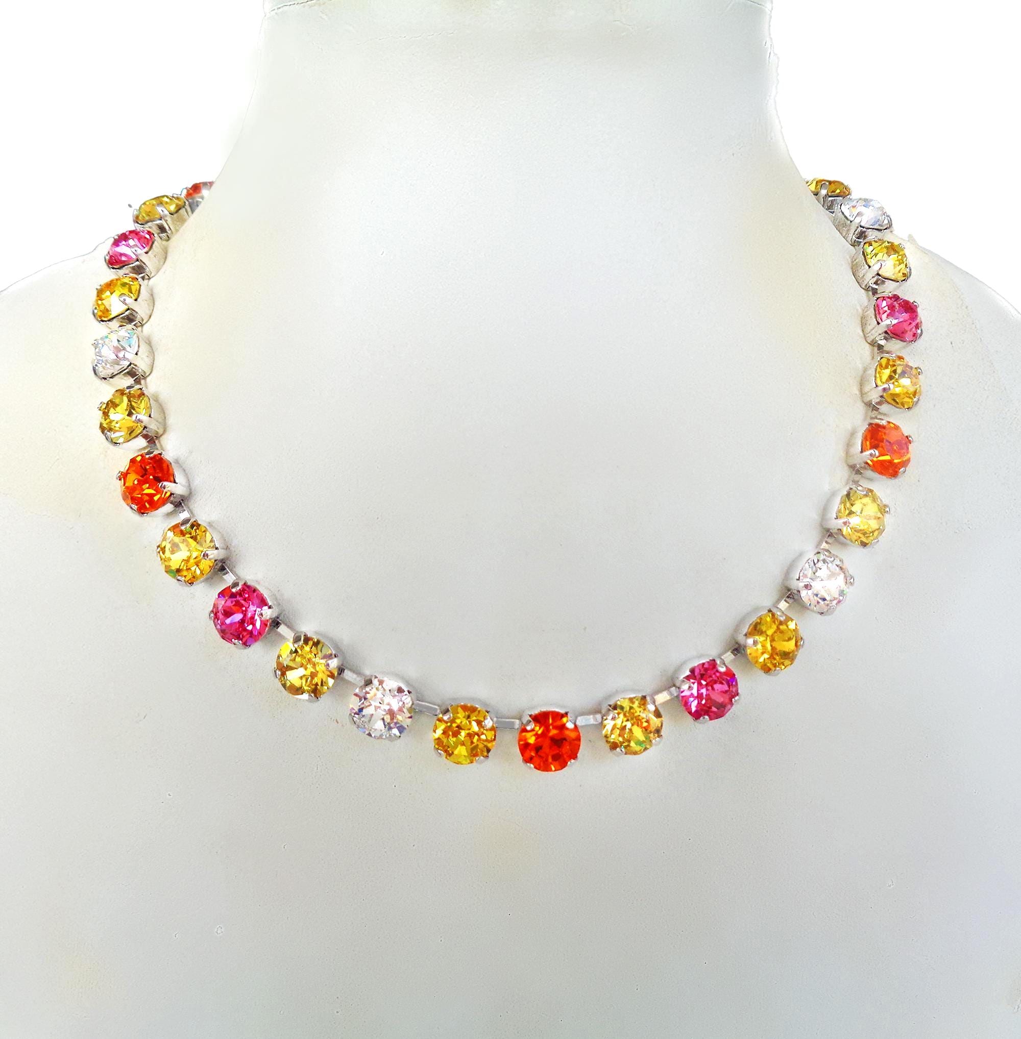 LEMON SUNDAE Austrian crystal  tennis necklace, multicolour ,rhodium silver plated
