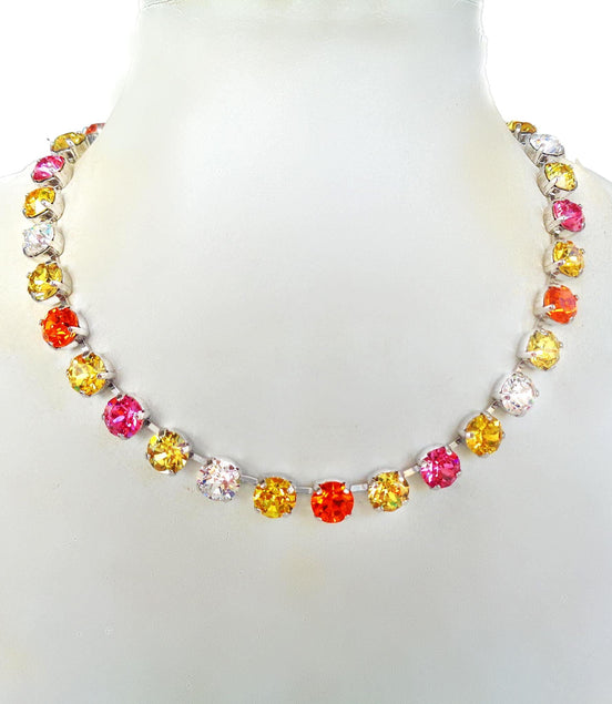 LEMON SUNDAE Austrian crystal  tennis necklace, multicolour ,rhodium silver plated