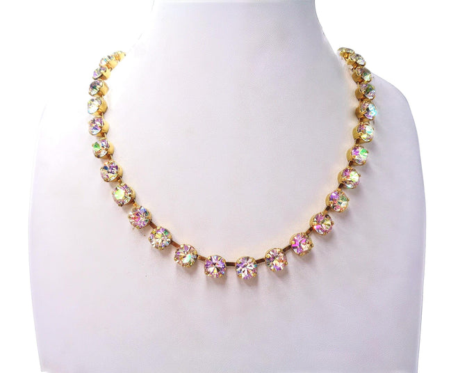 Austrian crystal luminous green colour tennis style choker necklace,18k gold plated