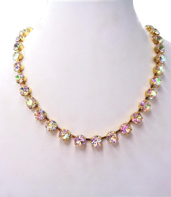Austrian crystal luminous green colour tennis style choker necklace,18k gold plated