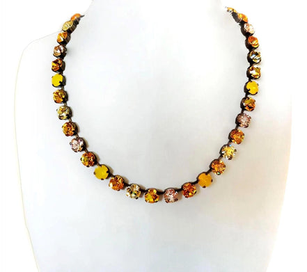 SUNFLOWER FIELD Austrian crystal necklace crystal vivid yellows  ,antique brass