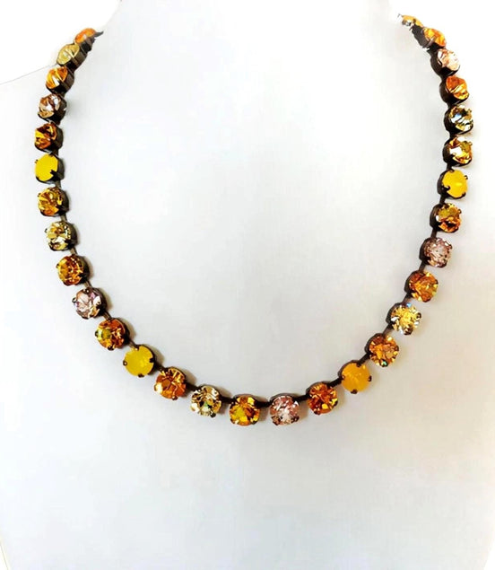 SUNFLOWER FIELD Austrian crystal necklace crystal vivid yellows  ,antique brass