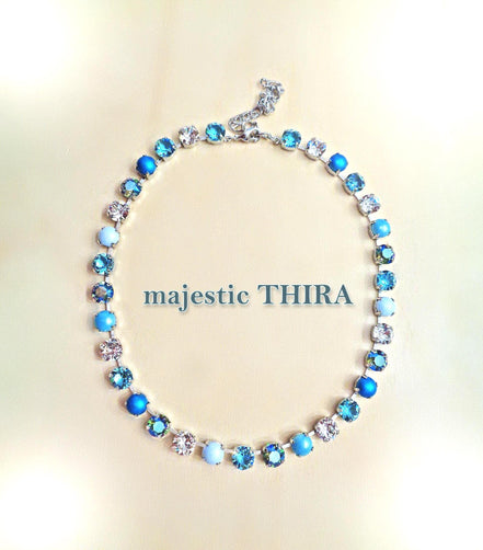 MAJESTIC THIRA Austrian crystal  tennis  necklace,light turquoise,pastel blue,clear crystal