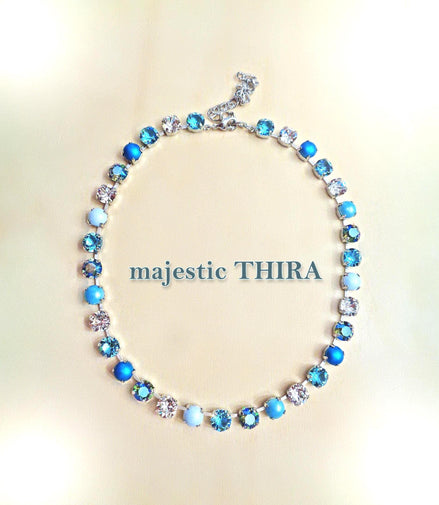MAJESTIC THIRA Austrian crystal  tennis  necklace,light turquoise,pastel blue,clear crystal