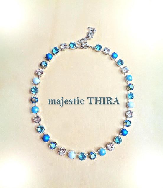 MAJESTIC THIRA Austrian crystal  tennis  necklace,light turquoise,pastel blue,clear crystal