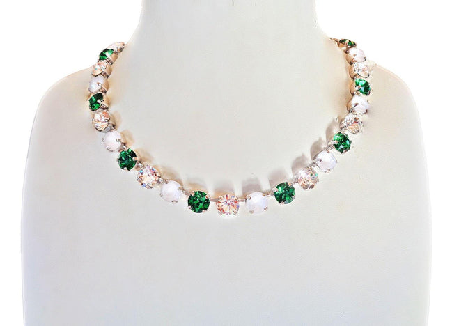 EMERALD DROPS  crystal necklace electric white,green,rhodium silver