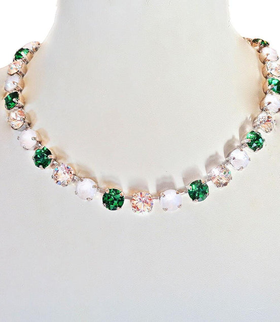 EMERALD DROPS  crystal necklace electric white,green,rhodium silver