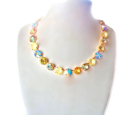 MILLER crystal rivoli tennis necklace yellow shades,yellow gold