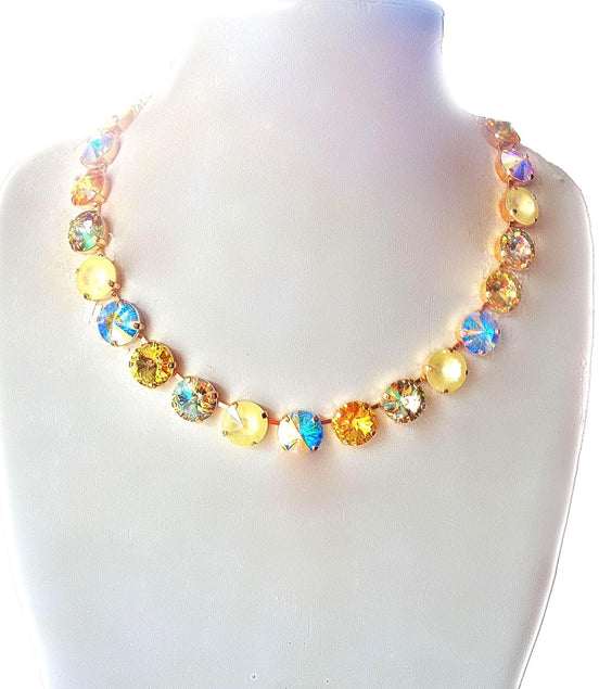 MILLER crystal rivoli tennis necklace yellow shades,yellow gold