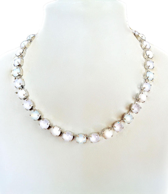 ODET'S WEDDING Austrian crystal necklace, white opal,electric white,rhodium silver