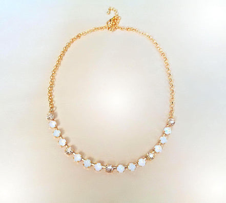 Crystal chain necklace white opal,gold  ,yellow gold