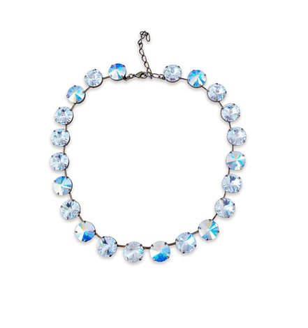 Large rivoli necklace clear crystalAB  and clear crystal , antique brass
