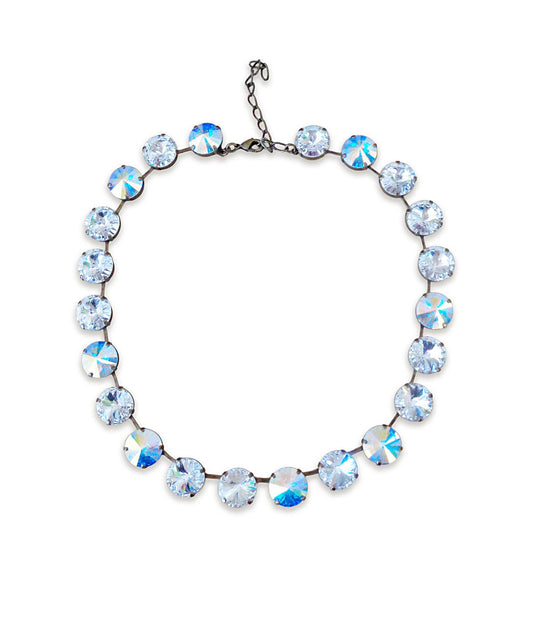 Large rivoli necklace clear crystalAB  and clear crystal , antique brass
