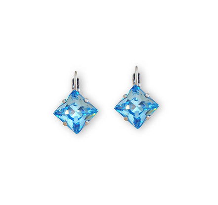 Crystal  princess  square drop earrings aquamarine,antique silver