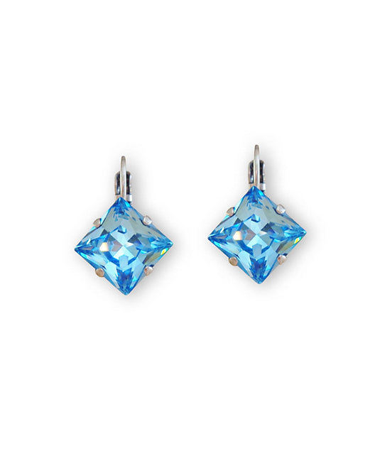 Crystal  princess  square drop earrings aquamarine,antique silver