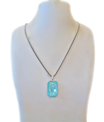 Crystal  large rectangular pendant necklace soft mint,stainless steel