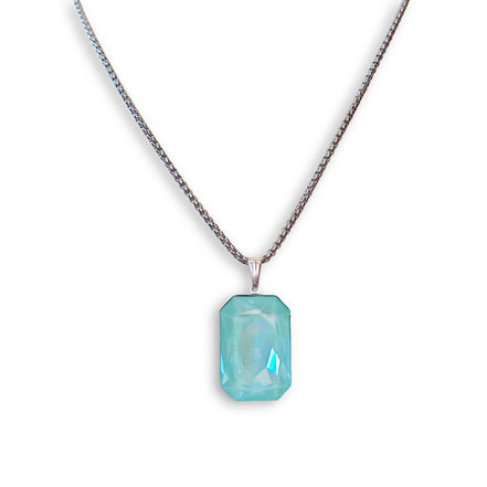 Crystal  large rectangular pendant necklace soft mint,stainless steel