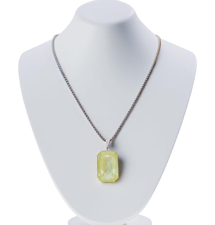 Crystal  large rectangular pendant necklace soft yellow,stainless steel