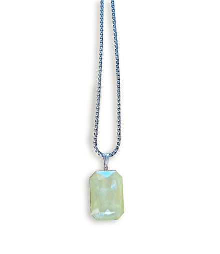 Crystal  large rectangular pendant necklace soft yellow,stainless steel