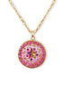 Crystal round pendant ,star design,light pink ,24k gold plated