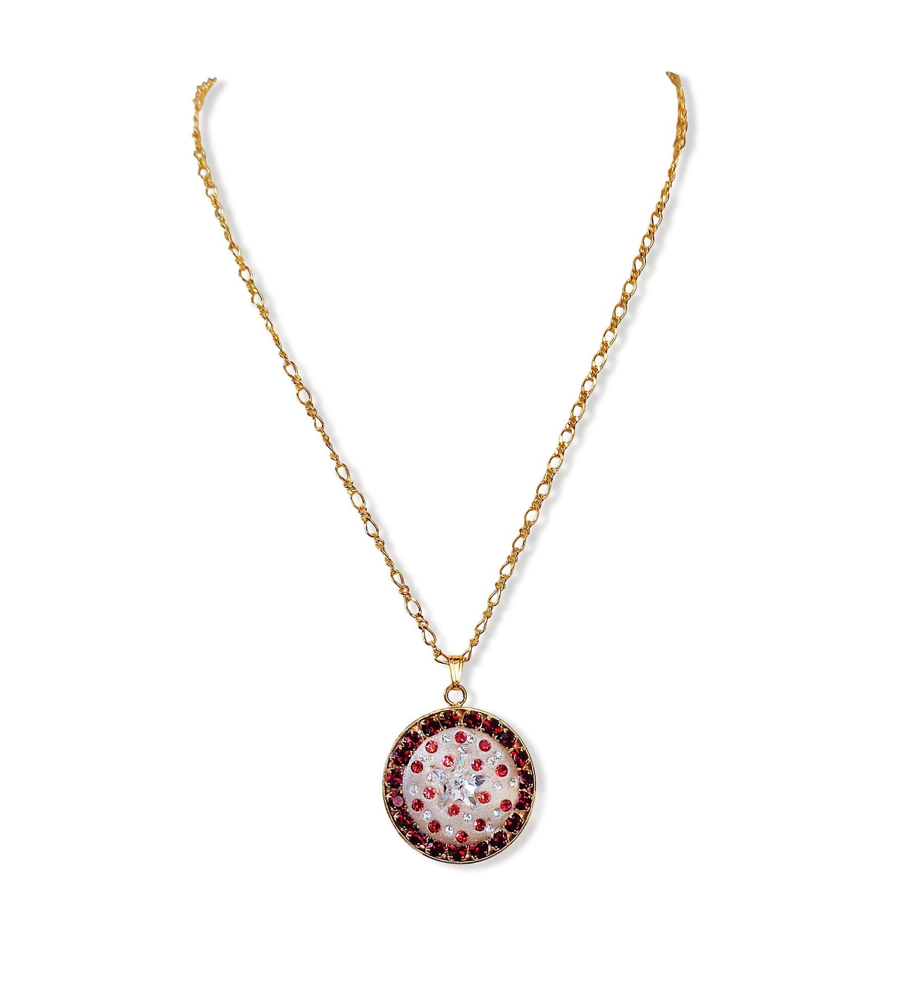 Crystal round pendant ,star design,clear crystal ,24k gold plated