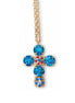Crystal cross pendant necklace indicolite blue,yellow gold