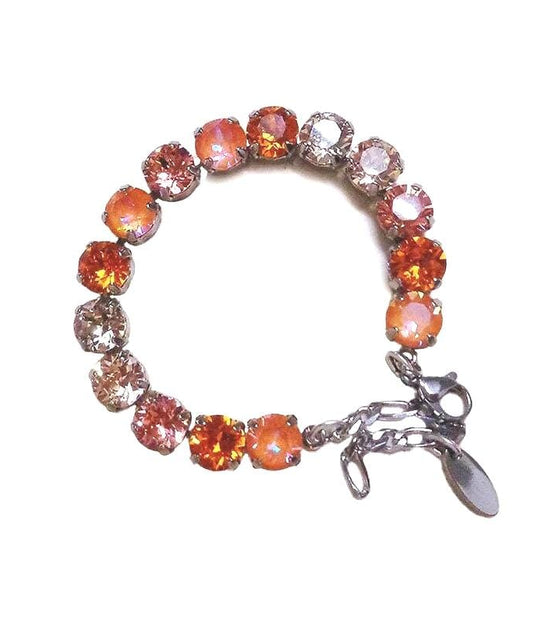 Austrian crystal tennis bracelet  orange and peach ,rhodium silver