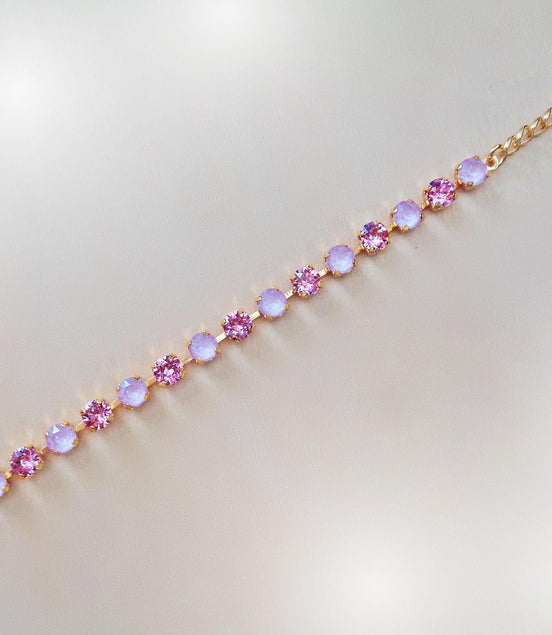Bracelet fille en cristal Swarovski couleurs rose pastel, plaqué or