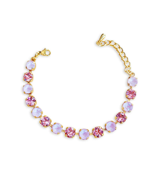 Bracelet fille en cristal Swarovski couleurs rose pastel, plaqué or