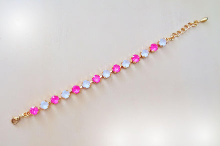 Bracelet fille en cristal Swarovski rose fluo, bracelet blanc électrique, plaqué or